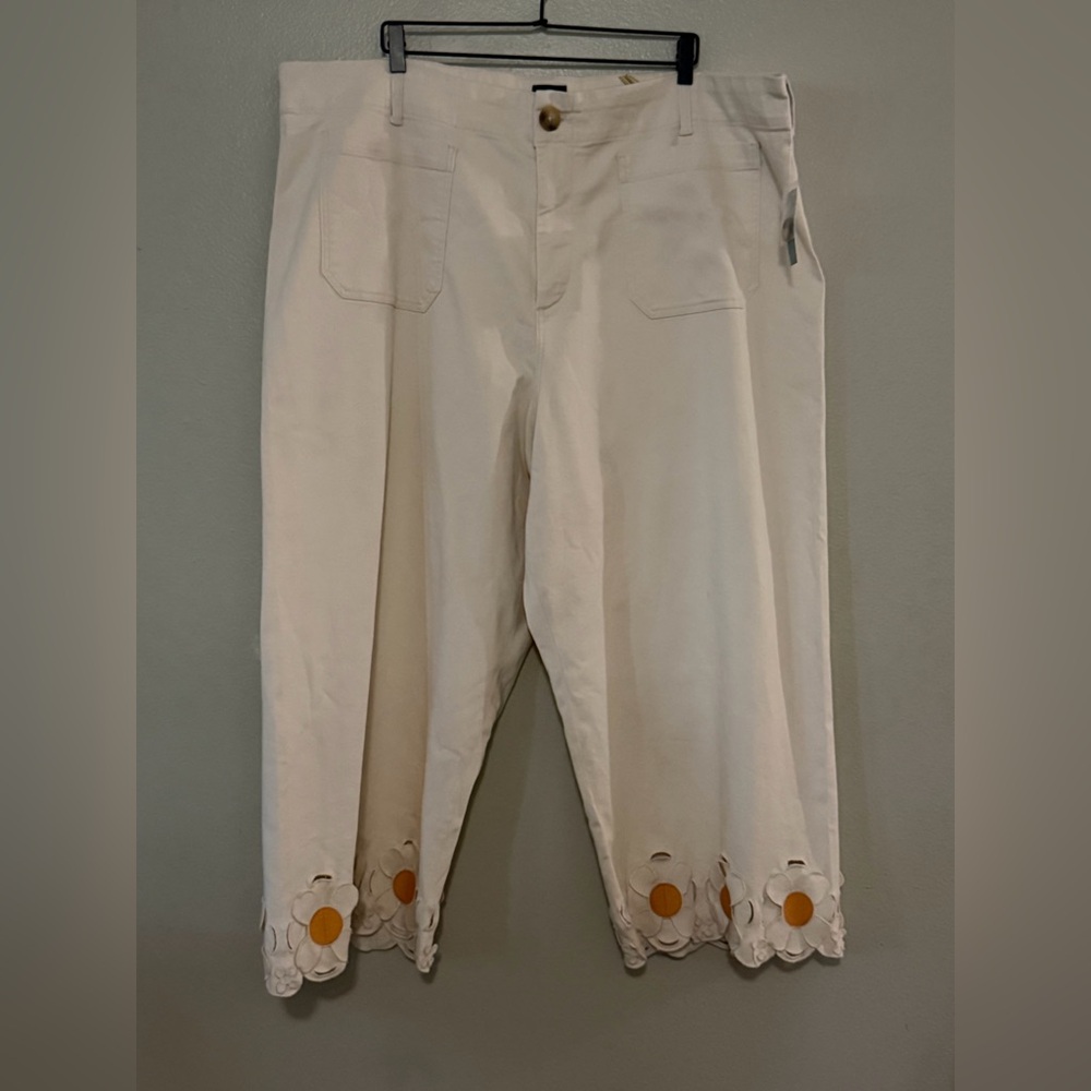 NWT Anthropologie Maeve The Colette Daisy Appliqué Wide-Leg Pants 26W